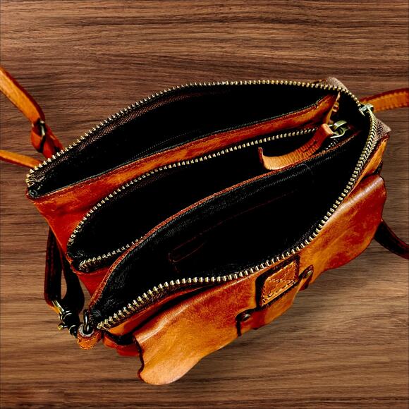 Harbour 2nd Soft European Leather Crossbody Clutch Bag Brown Triple Top Entry - Picture 5 of 12